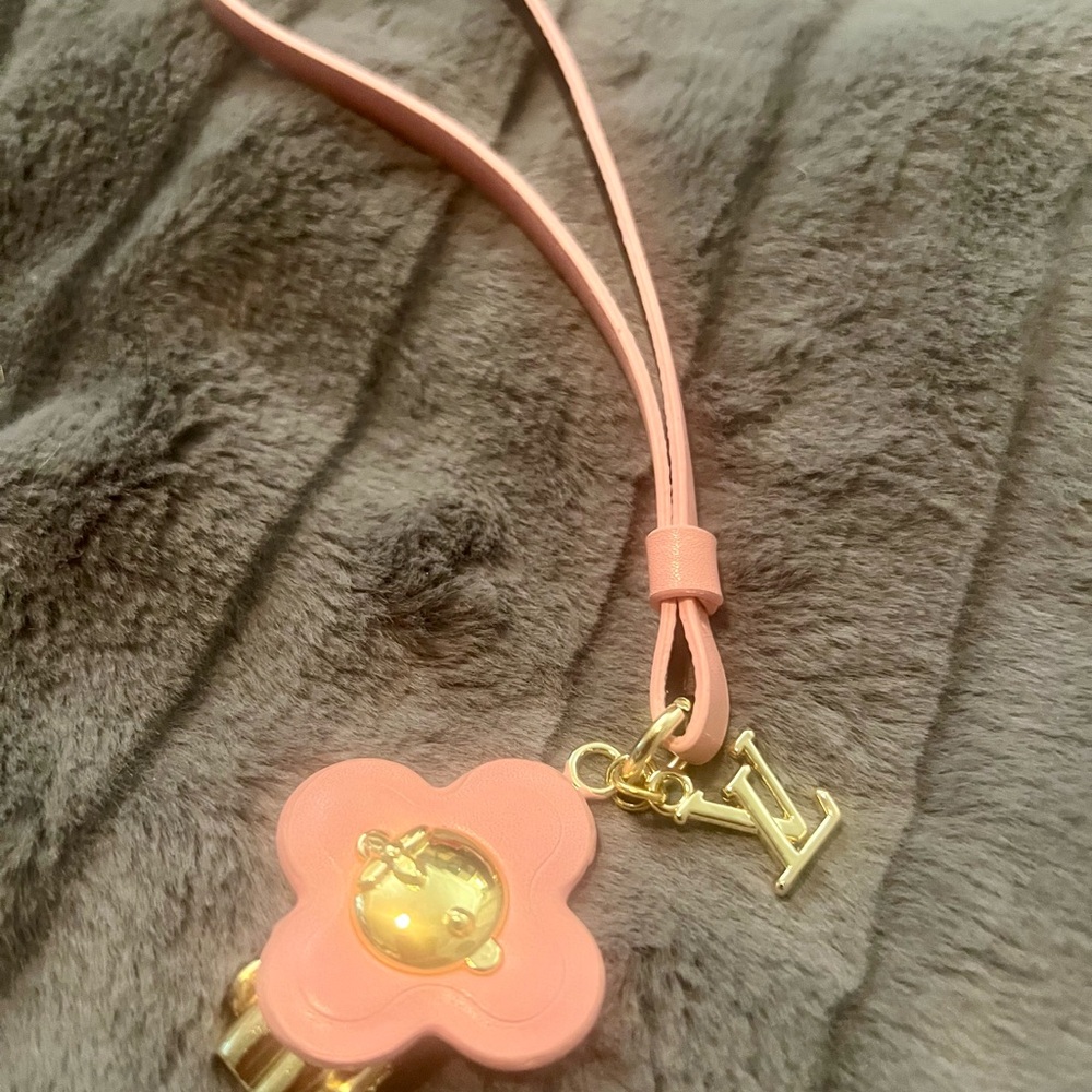 Pink Flower Keychain with Gold Accents